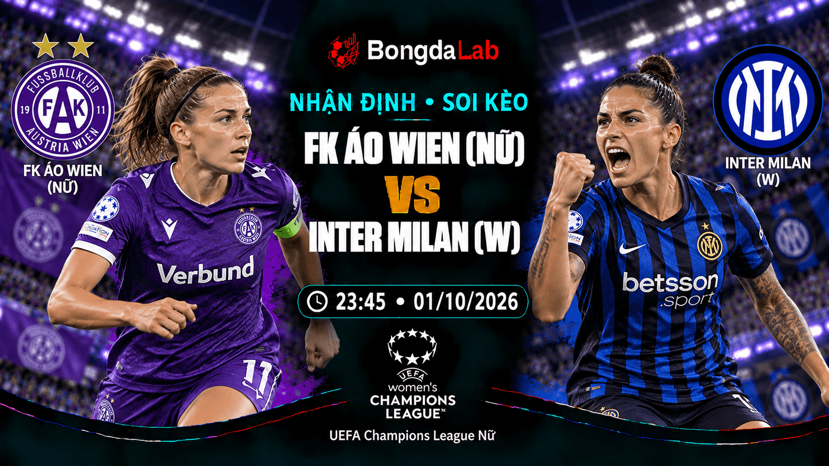 Nhận định soi kèo FK Austria Wien Nữ vs Inter Milan Nữ 23:45 ngày 01/10/2026