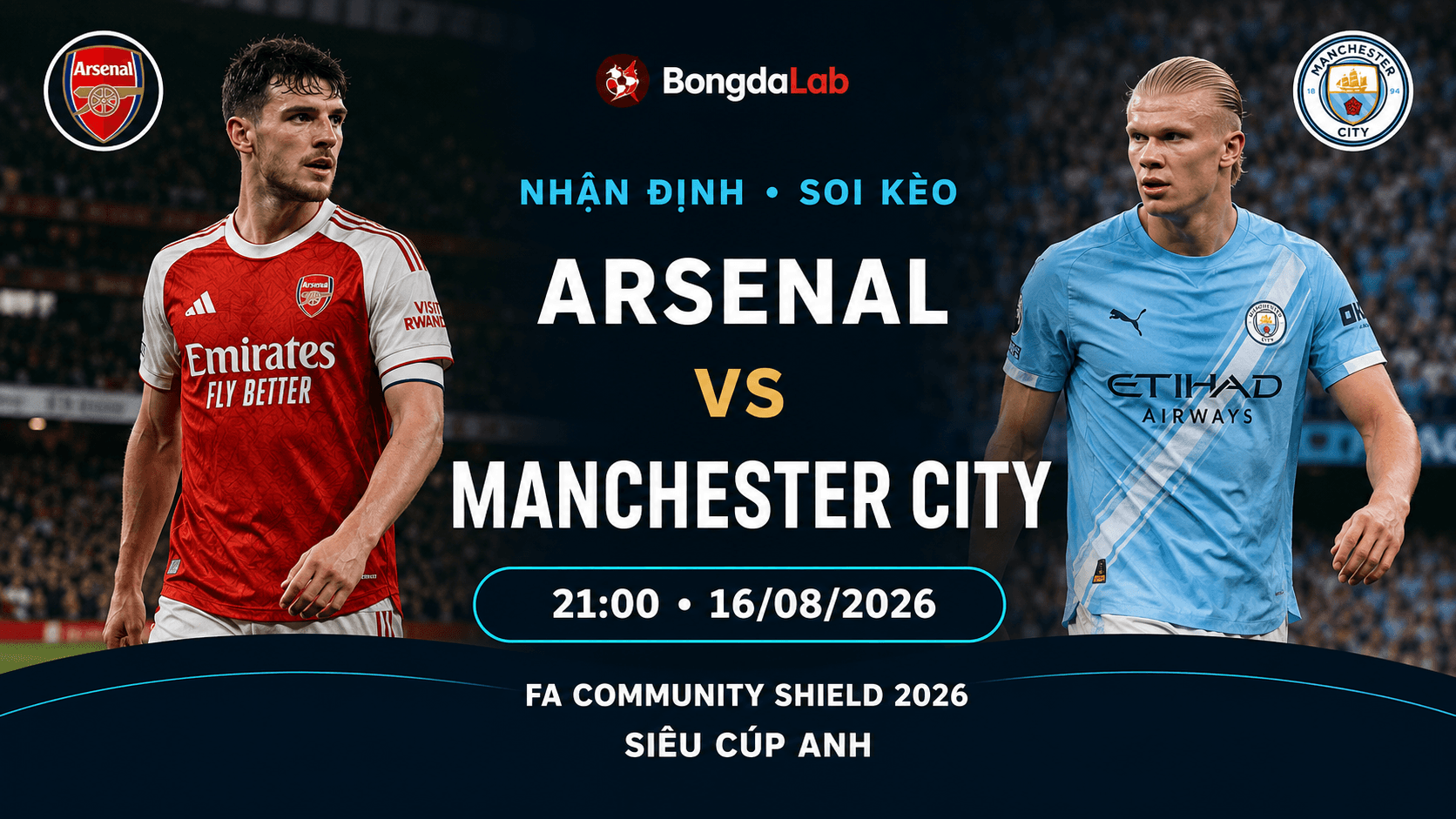 Nhận định, soi kèo Arsenal vs Manchester City (21h00 ngày 16/08/2026): Đại chiến tranh Siêu cúp Anh