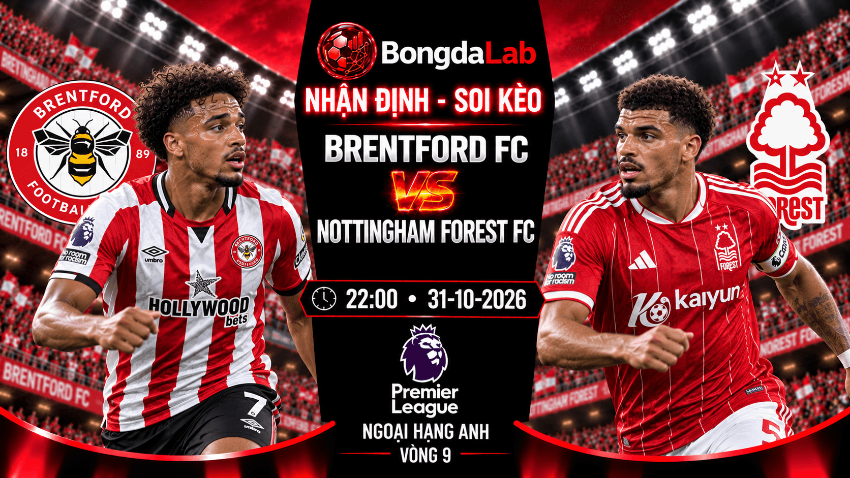 Nhận định soi kèo Brentford FC vs Nottingham Forest FC 22:00 ngày 31/10/2026