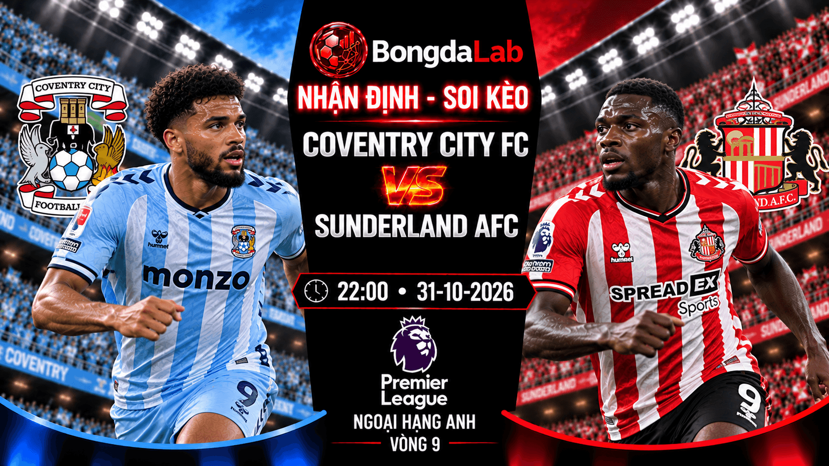 Nhận định soi kèo Coventry City FC vs Sunderland AFC 22:00 ngày 31/10/2026