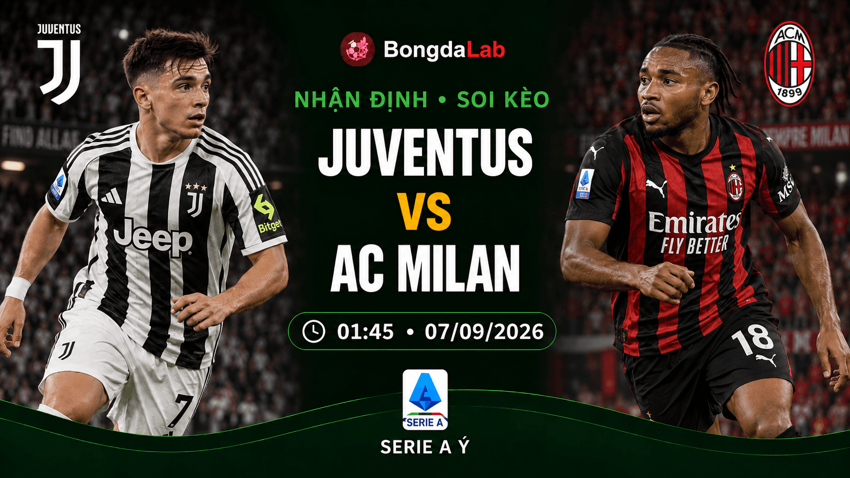 Nhận định, soi kèo Juventus vs AC Milan 01h45 ngày 07/09/2026