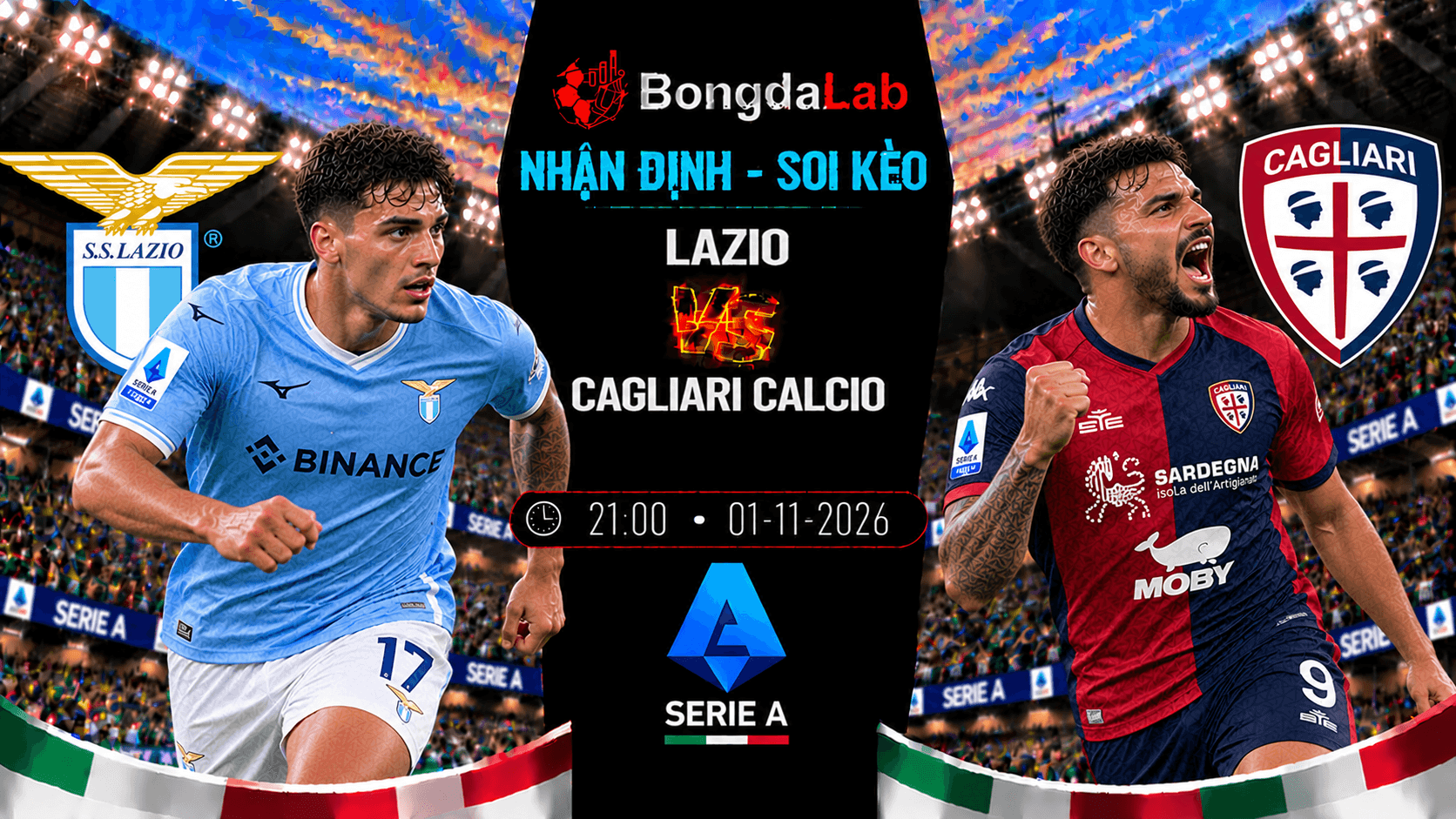 Nhận định soi kèo Lazio vs Cagliari Calcio 01/11/2026