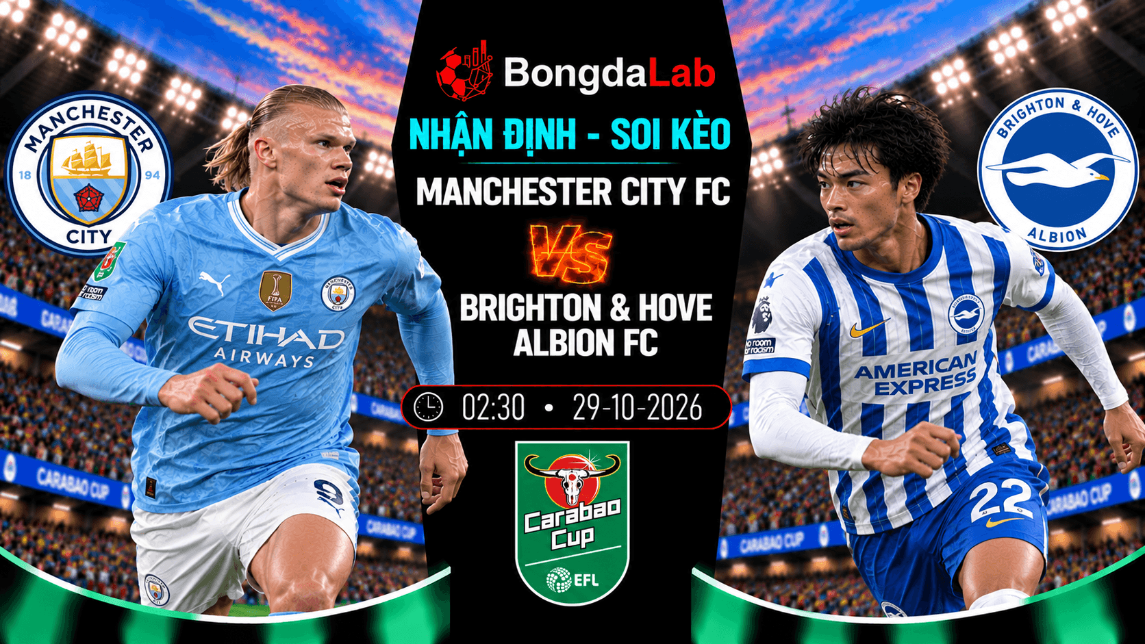 Nhận định soi kèo Manchester City FC vs Brighton 02:30 ngày 29/10/2026