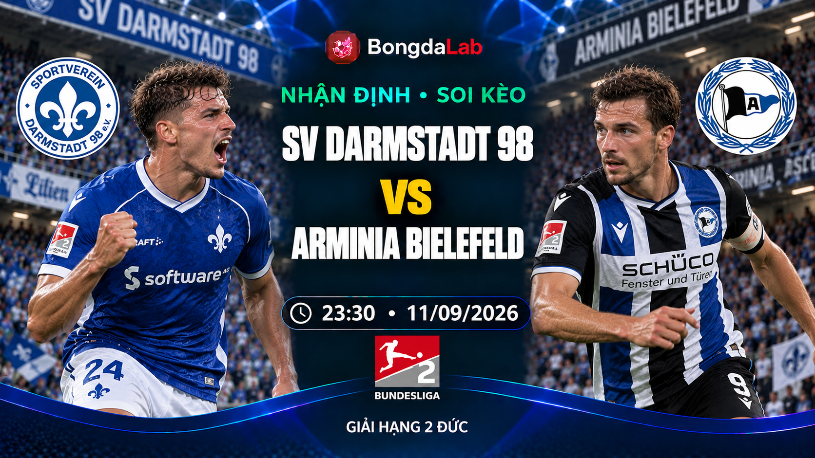 Nhận định soi kèo SV Darmstadt 98 vs Arminia Bielefeld 23h30 ngày 11/09/2026