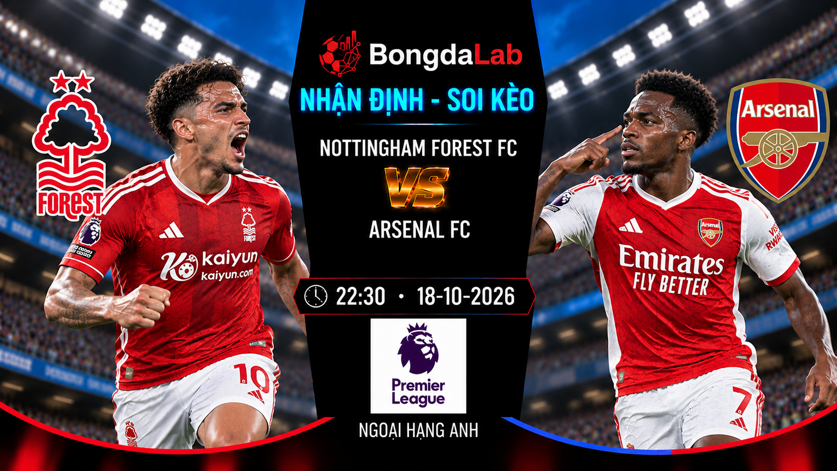 Nhận định, soi kèo Ngoại Hạng Anh: Nottingham Forest vs Arsenal, 22:30 ngày 18/10/2026