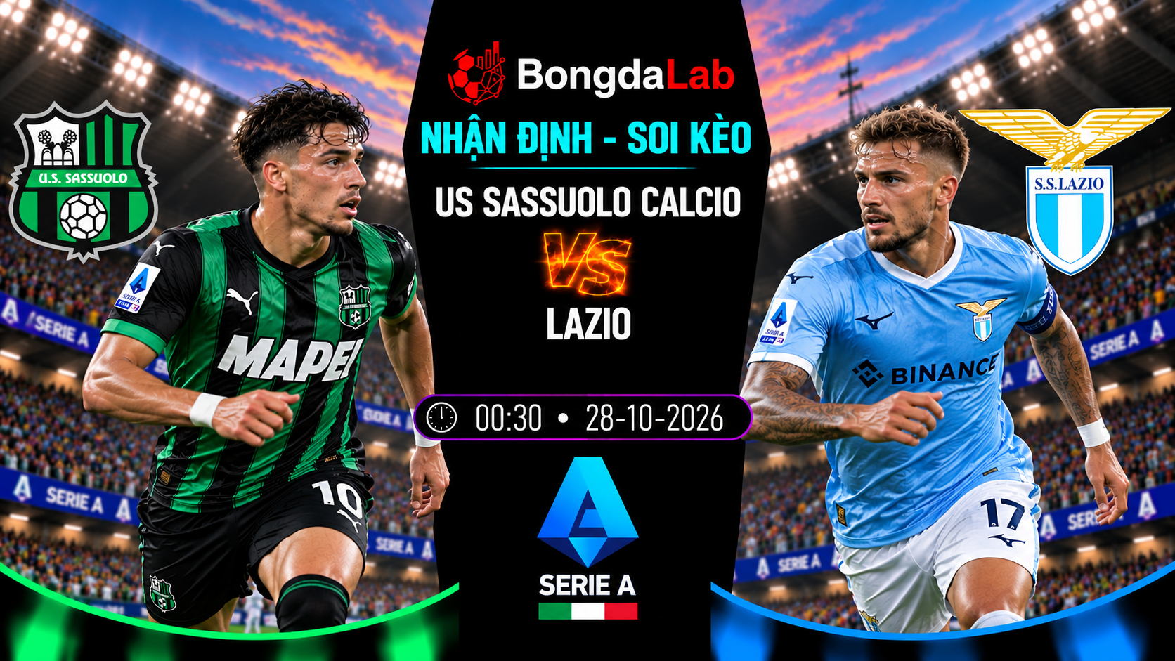 Nhận định, soi kèo : US Sassuolo Calcio vs Lazio, 00:30 ngày 28/10/2026